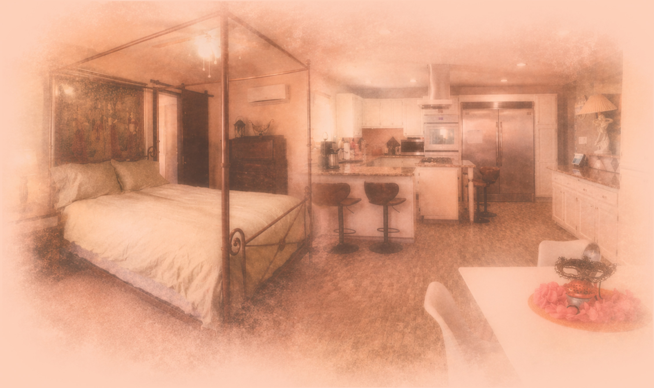 painterly collage of Station 6 Over 9 interior spaces